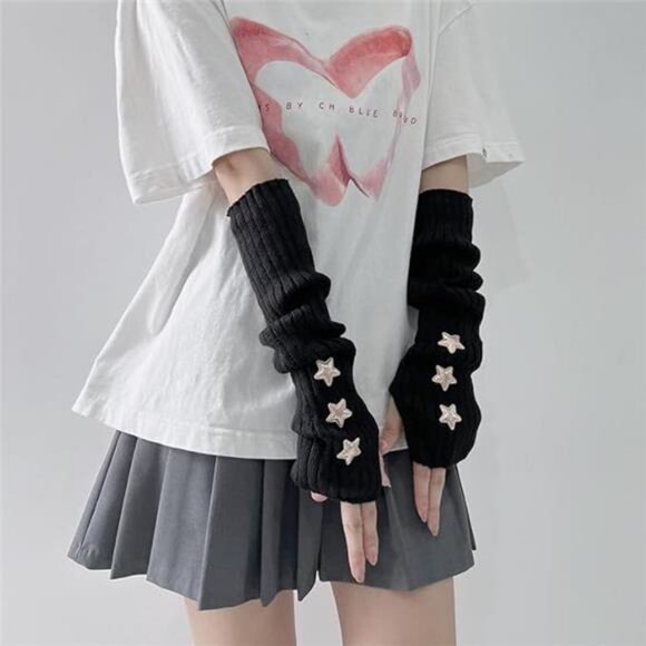 POHADON Arm Warmers Y2k Fingerless Gloves for Women Girls Cute Fall Winter Arm - Picture 6 of 7